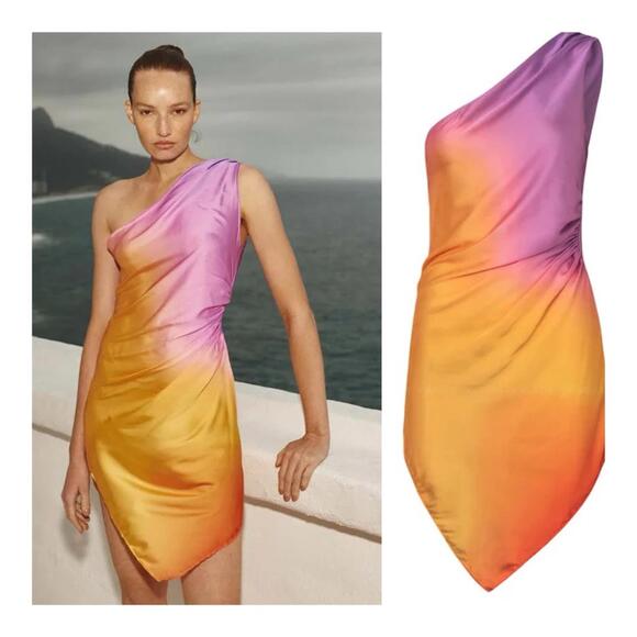 Baobab Collection Dresses & Skirts - BAOBOB COLLECTION “Flamingo” One Shoulder Satin  Mini Dress NWT